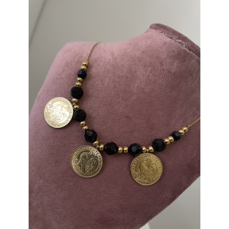 Collier zircone noir 3 Louisa en acier inoxydable