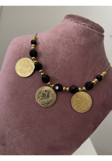 Collier zircone noir 3 Louisa en acier inoxydable
