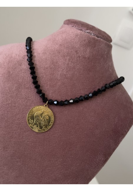 Collier perle noir et louisa