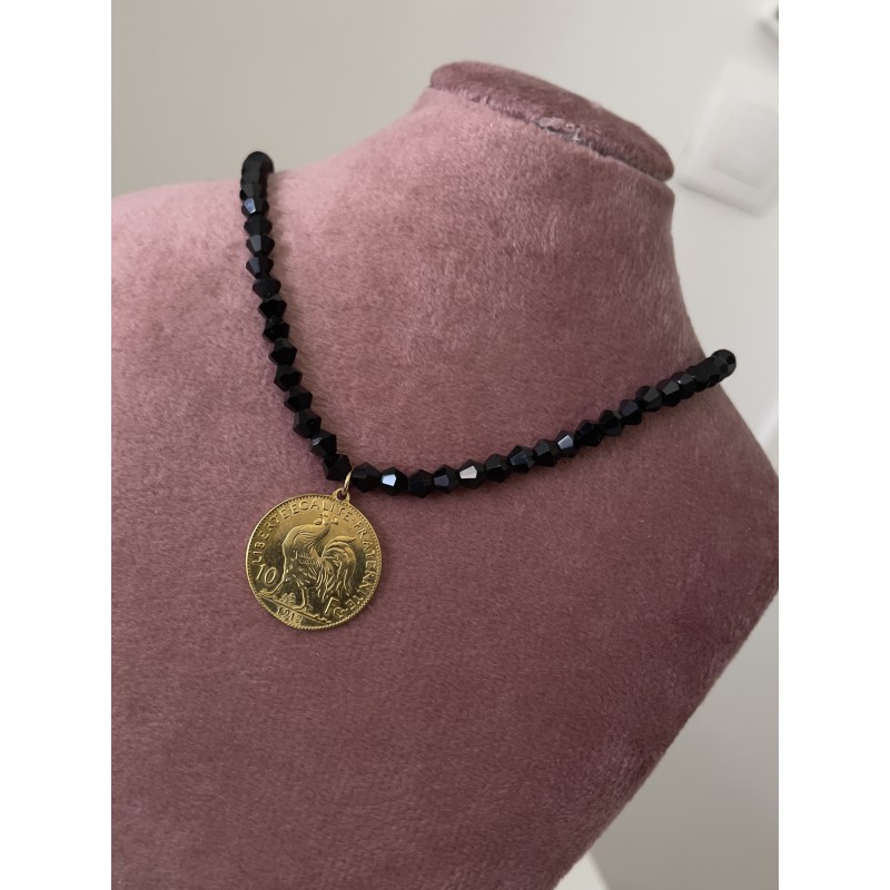 Collier perle noir et louisa